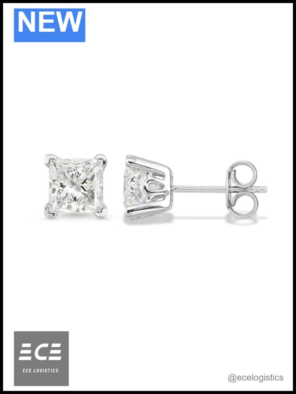 14K White Gold Lab Grown Diamond Stud Earrings 2ctw Princess Cut
